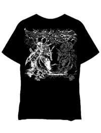a black t - shirt with an image of a demon on it